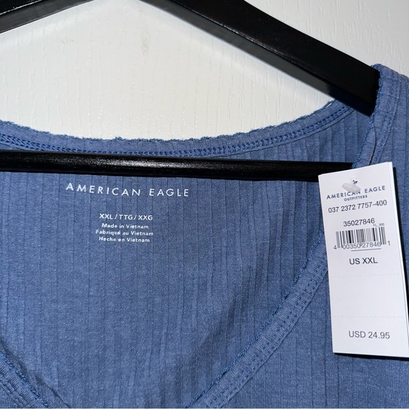 Blue Ribbed Cropped Top Baby Tee - Picture 2 of 5